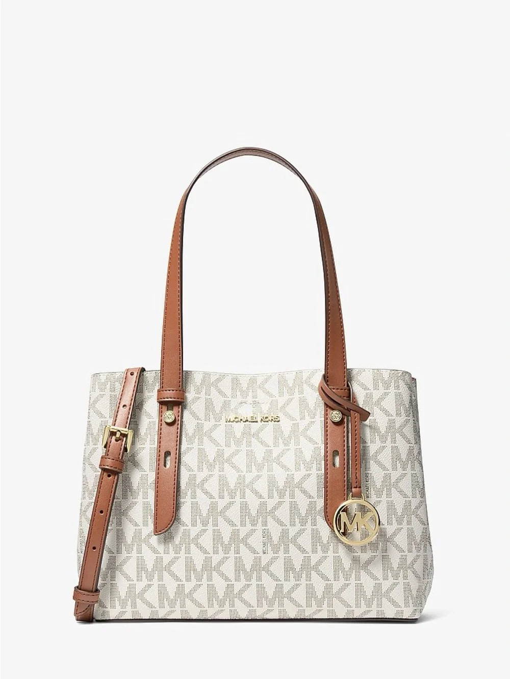 Michael Kors Vanilla Logo Satchel with Brown Trim